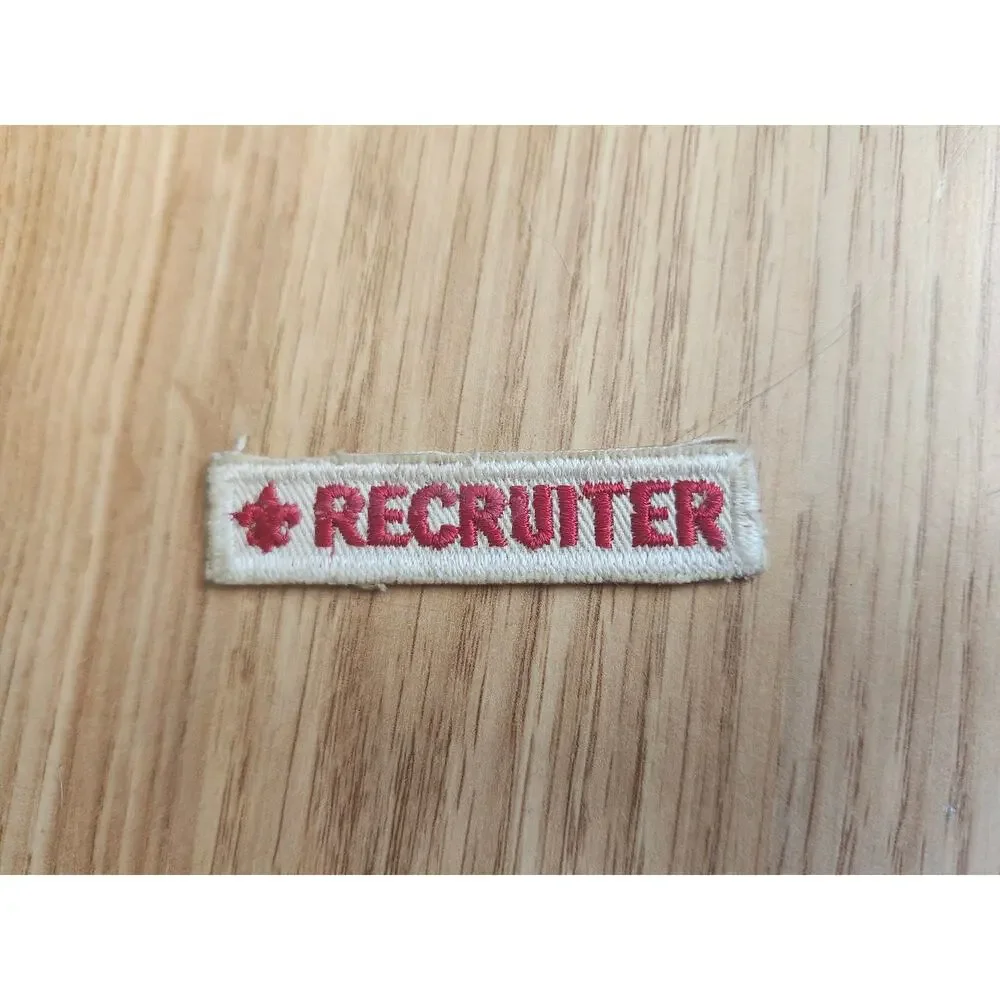Vintage Boy Scouts of America Recruiter Strip Patch Tan Red Fleur-de-Lis BSA